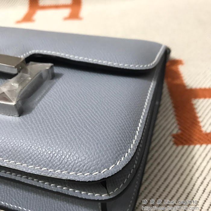HERMES愛馬仕 H空姐包 進口原廠EP皮 頂級蜜蠟製作 街拍必備單品 亞麻蘭金銀 單肩斜挎包  Ama1568